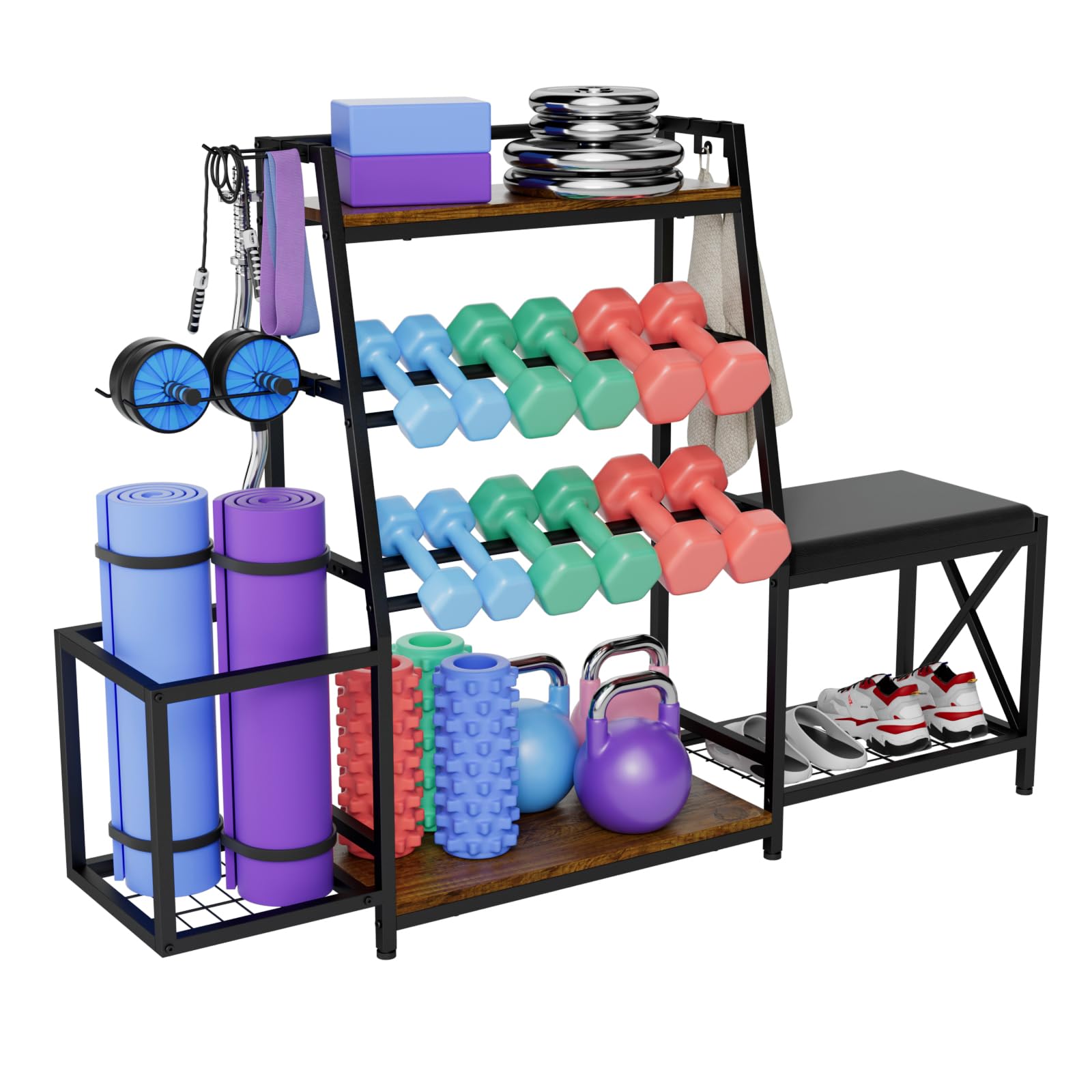 EYOCAL Weight Rack for Dumbbells Home Gym Storage Rack for Yoga Mat Kettlebells Workout Strength Training Equipment Stand w