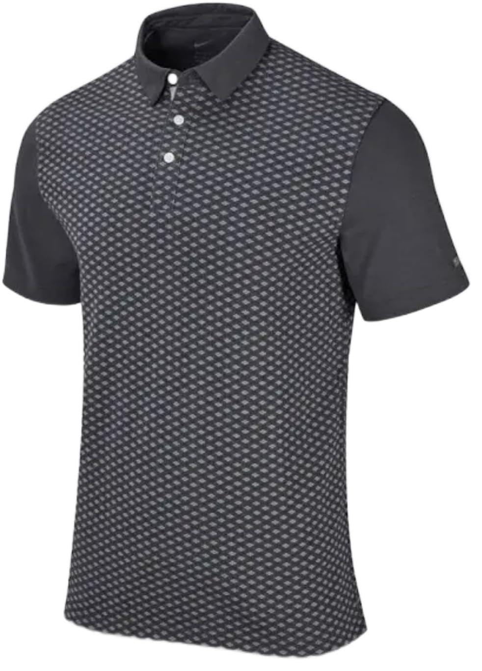 NIKE DRI-FIT Mens Player Argyle Print Golf Polo Shirt Dark Smoke GreyBrushed Silver Large