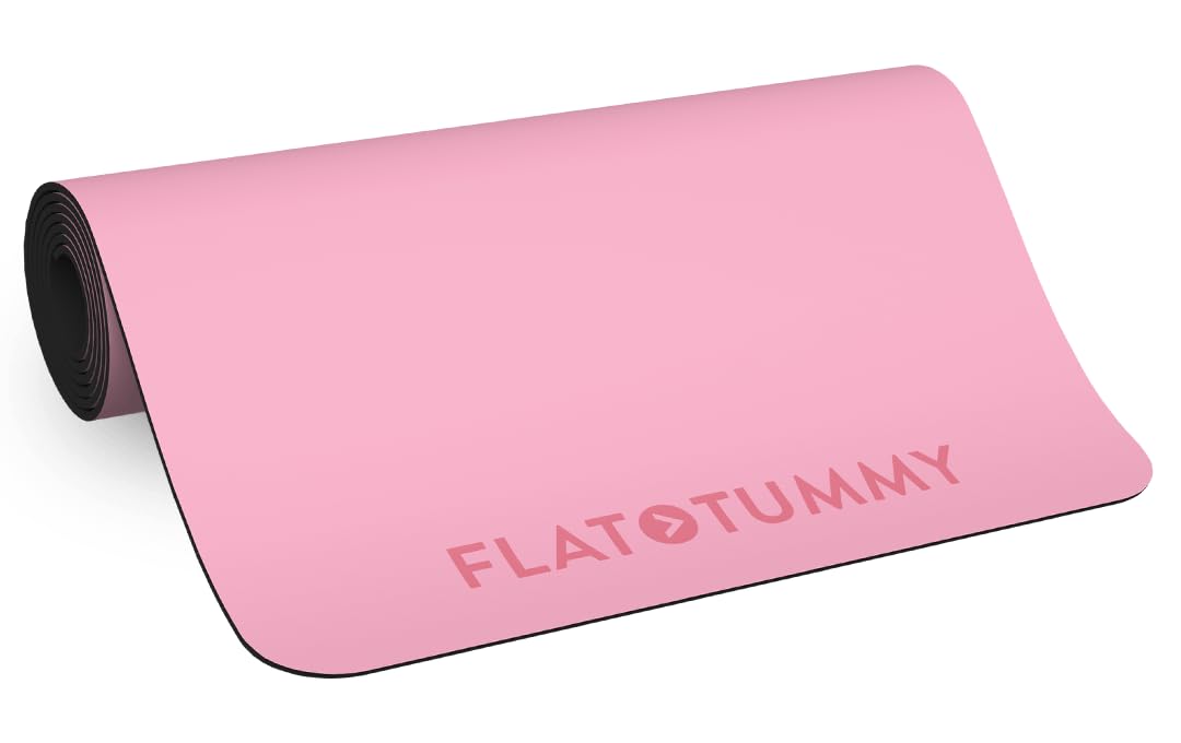 Flat Tummy Tea Yoga Mat Pink - 3mm Thick Yoga Mat Non Slip Grip with Extra Cushion - Rubber Exercise Floor Mat - Workout Mat