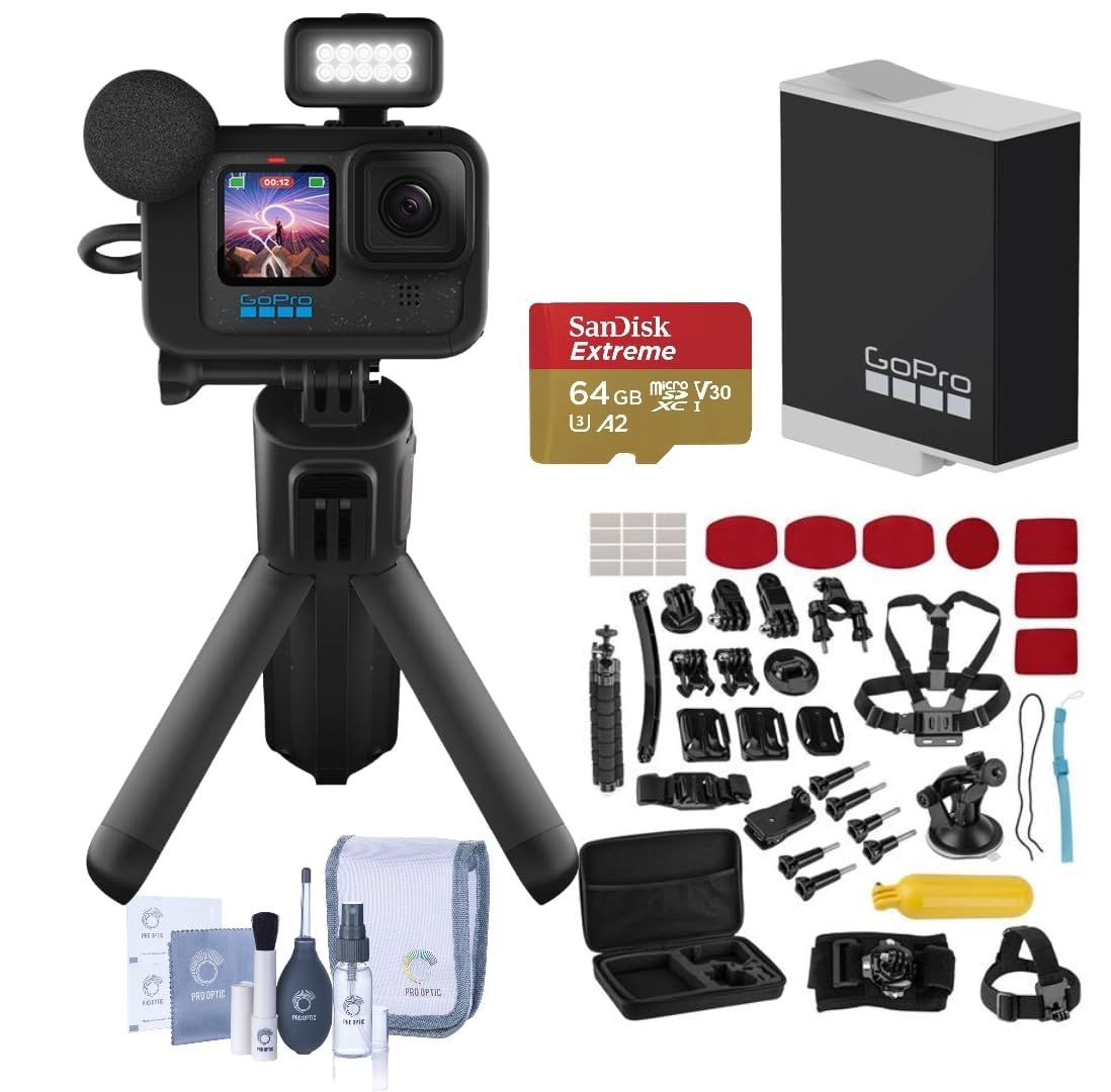 GoPro HERO12 Black Camera Bundle Waterproof Action Cam Kit with 40-pc Extreme Sport Accessories Enduro Rechargeable Li-Ion
