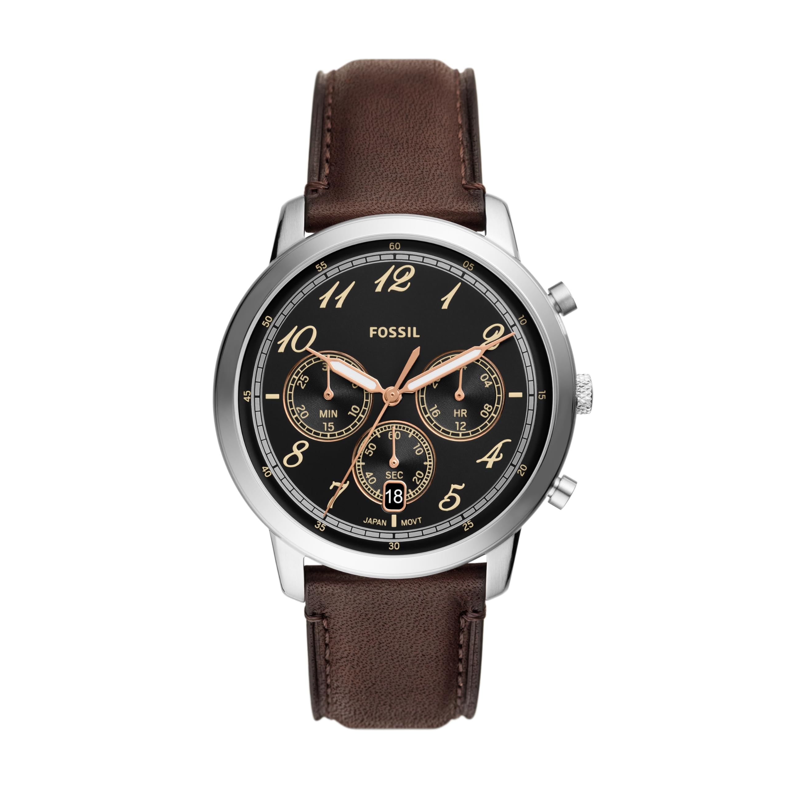 Fossil Mens Neutra Arabic Chronograph Stainless Steel Watch Color SilverBrownBlack Arabic Model FS6024