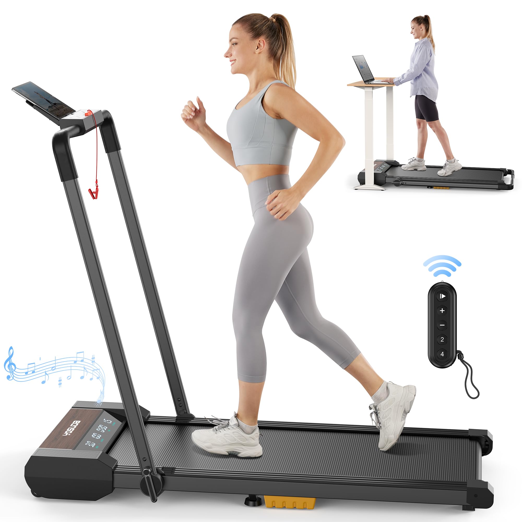 YOSUDA Walking Pad Treadmills Under Desk-2 in 1 Folding Treadmills for HomeOffice 265LBS Weight Capacity Bluetooth Speaker