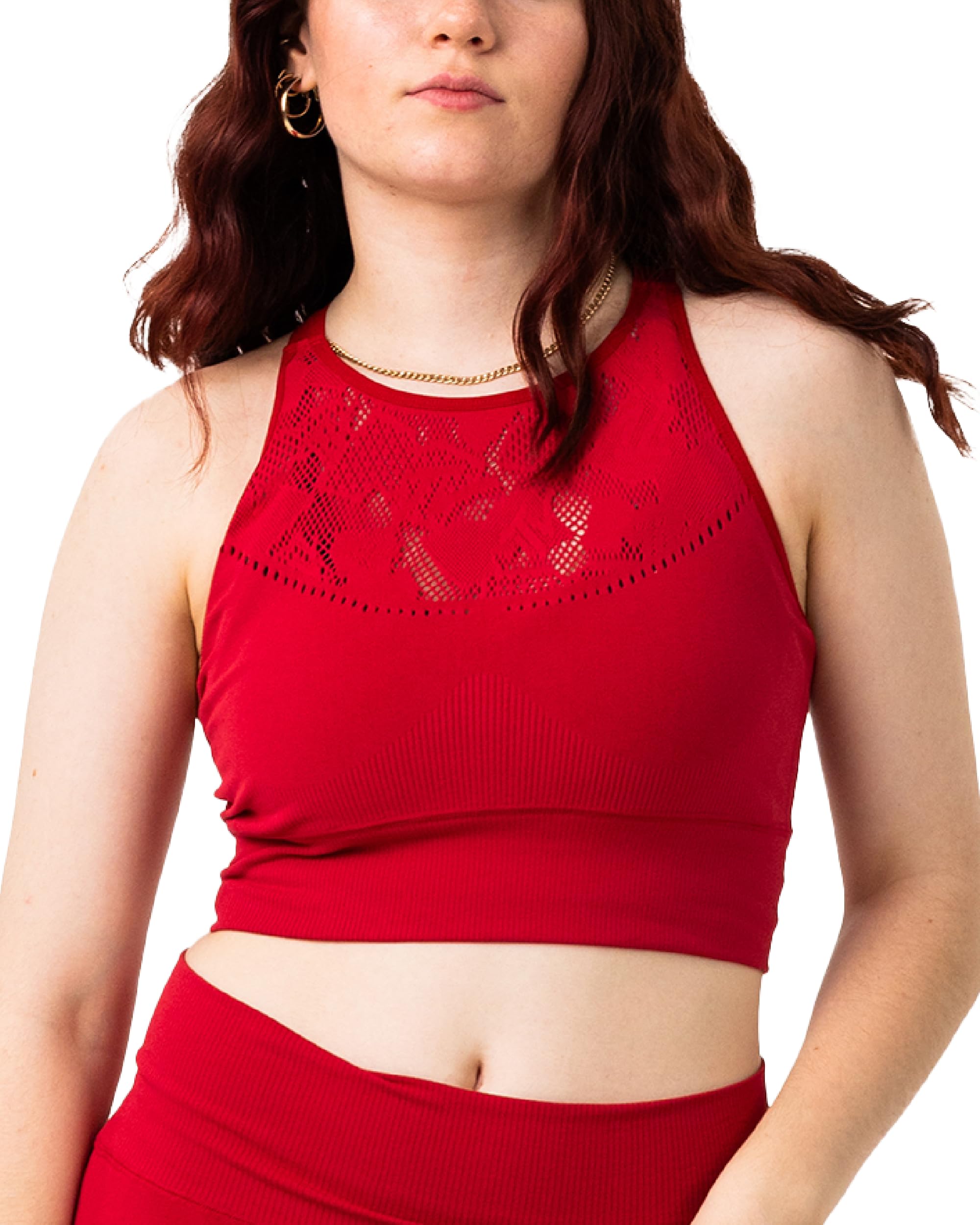 MTV Womens Standard Sports Bra Longline Seamless Athletic Workout Top Exercise Gym Training Criss Cross Back Red LXL
