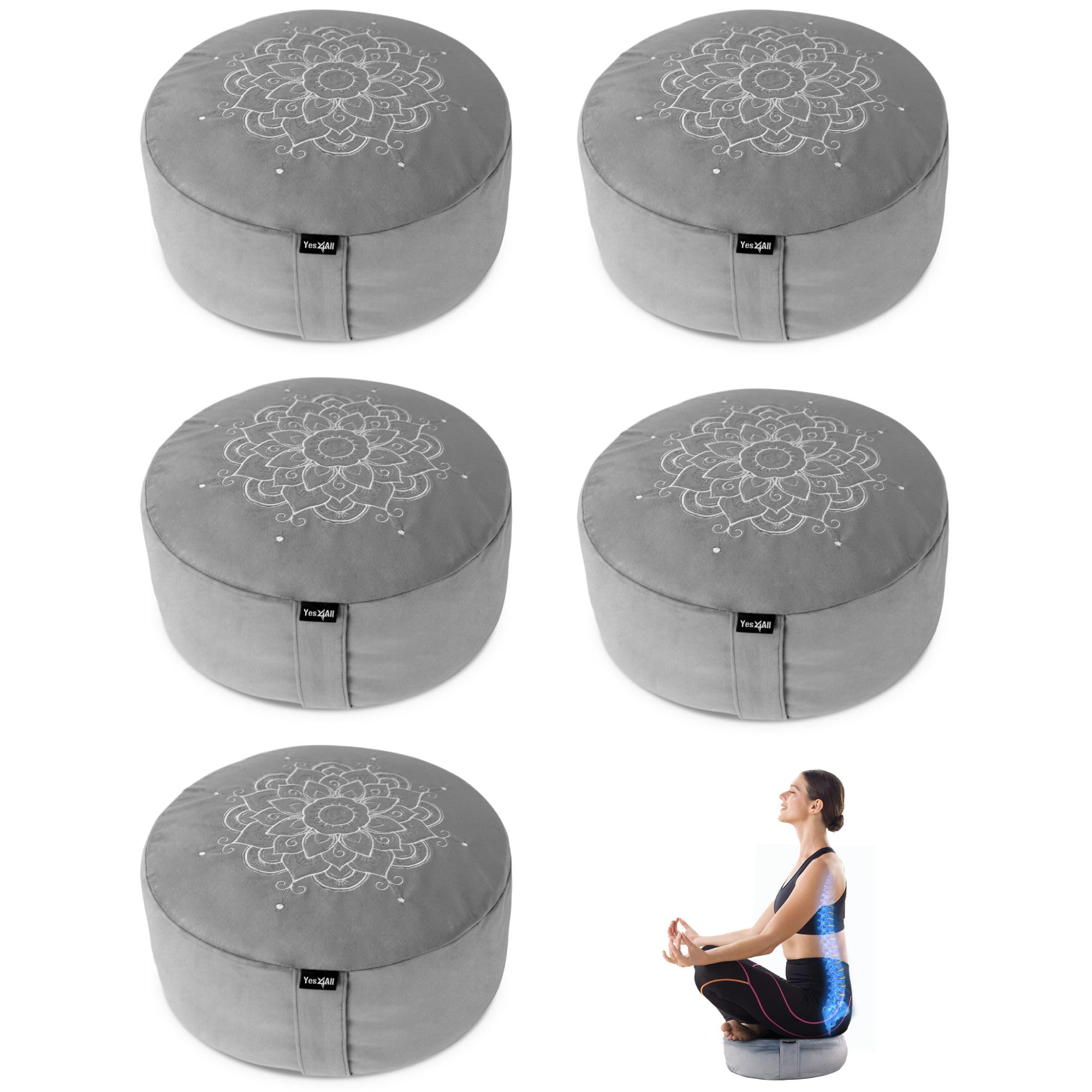 Yes4All Yoga Pillow Meditation Cushion D. Set of 5 Ash Gray