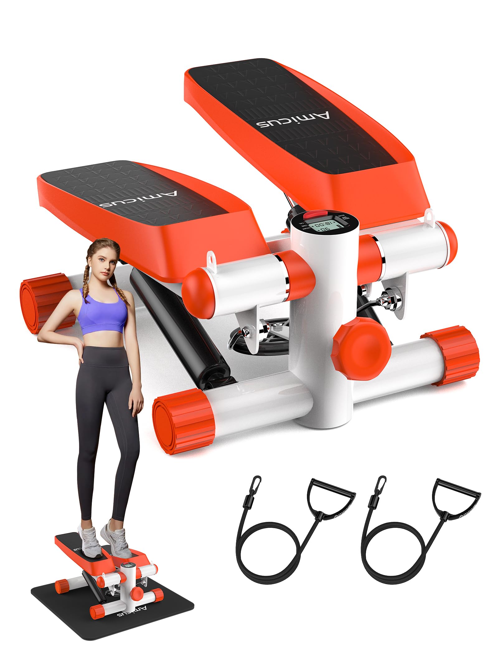 Amicus Mini Stepper for Exercise Stair Stepper with Resistance Bands Hydraulic Fitness Stepper Exerciser Machine for Home