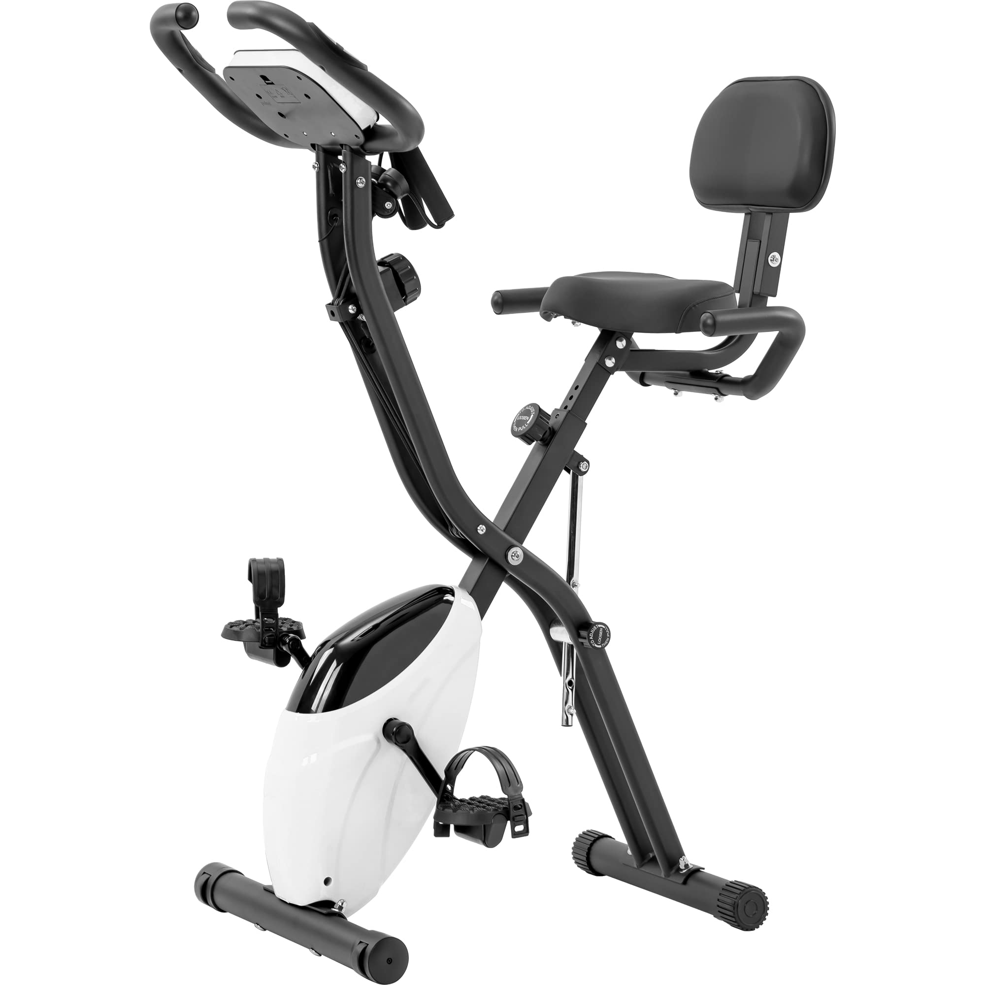 CUAUC Folding Exercise Bike Fitness Upright and Recumbent X-Bike with 10-Level Adjustable Resistance Arm Bands and Backrest